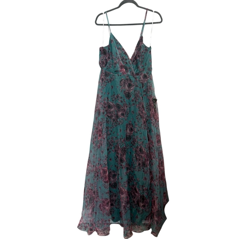 Lulus Gorgeously Yours Teal Green Floral Organza Maxi Dress Size XL